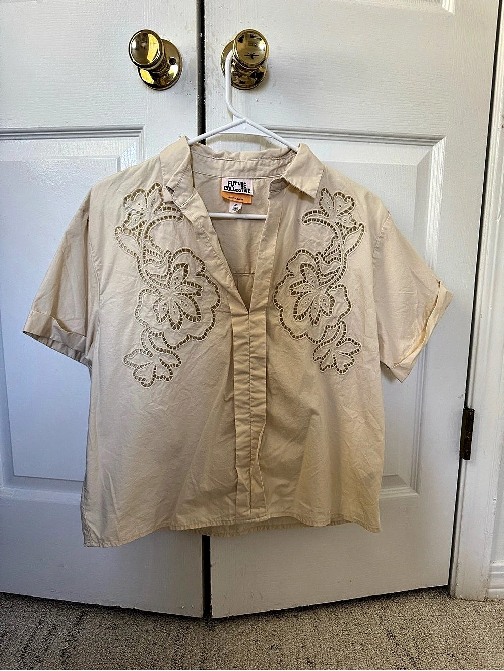 Future Collective Short-Sleeve Eyelet Button-Down Shirt